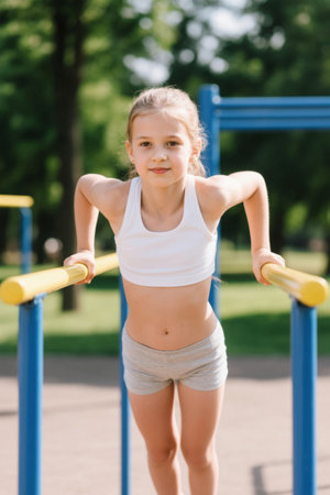 Outdoor Parallel Bars Exercise for Little Girlsの素材