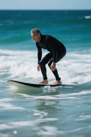 Older men surfing in the oceanの素材