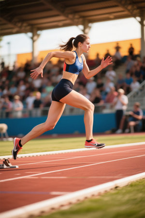 Female athletes running on the trackの素材