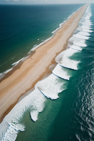 Aerial panoramic view of the coastline and wavesの素材