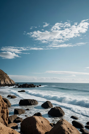 Seaside rock and wave landscapeの素材