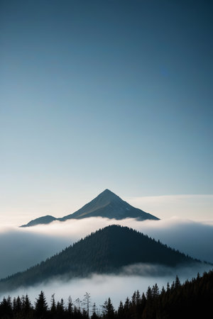 Mountains and mountain landscapes shrouded in mistの素材