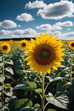Close up of the sunflower fieldsの素材