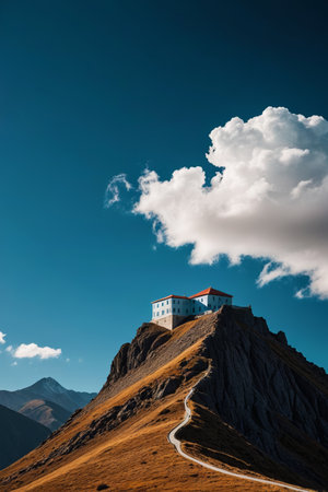 Peak buildings and blue sky and white clouds sceneryの素材