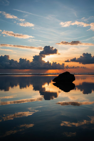 Beach sunset reflectionの素材