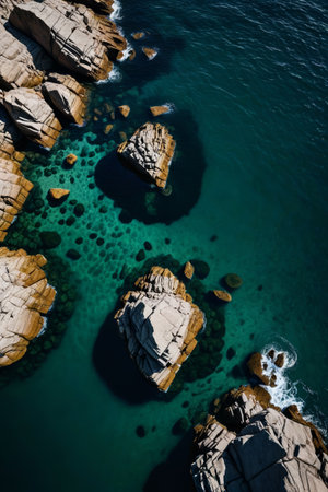 Aerial view of coastal rocksの素材