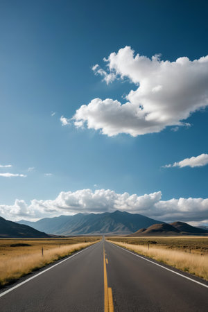 Empty roads and blue sky and white clouds sceneryの素材