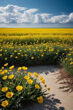 Yellow sea of flowers natural sceneryの素材