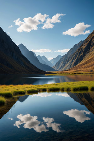 Panoramic view of natural scenery of mountain lakesの素材