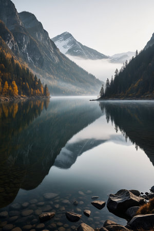Autumn natural scenery of mountain lakesの素材