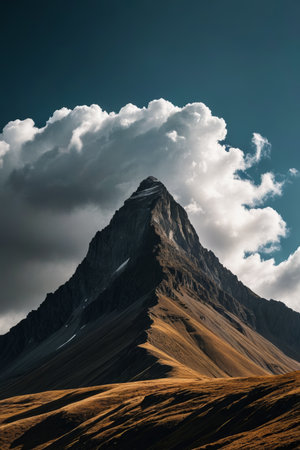 Majestic peaks under blue sky and white cloudsの素材