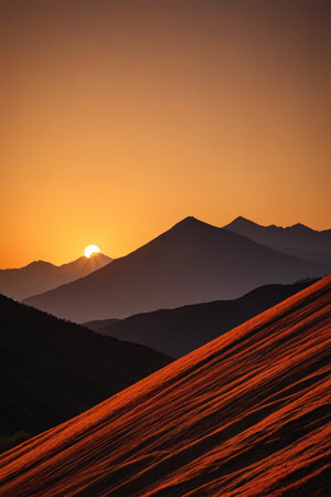 Panoramic view of sunset over the mountainsの素材