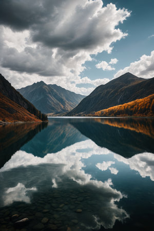Panoramic view of the mountain and lake sceneryの素材
