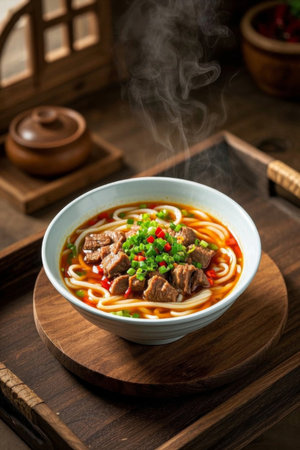 Beef Rice Noodles on a Chinese Wooden Trayの素材