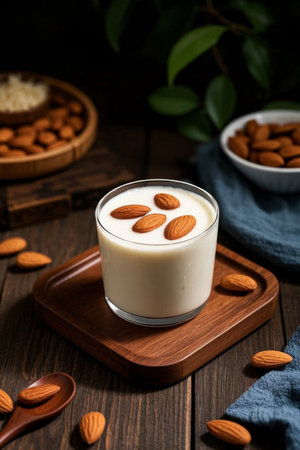 Almond milk in glass for posingの素材