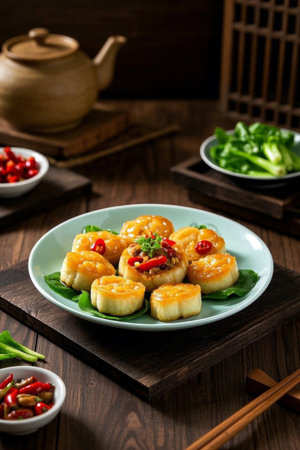 Close up of Chinese food platingの素材