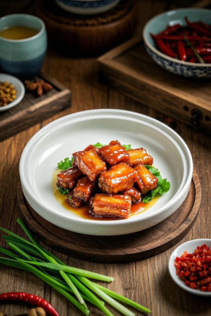 Close up of Chinese table braised pork delicaciesの素材