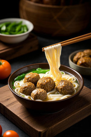 Close up of Meatball Noodlesの素材
