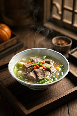 Close up of Chinese beef soup delicaciesの素材