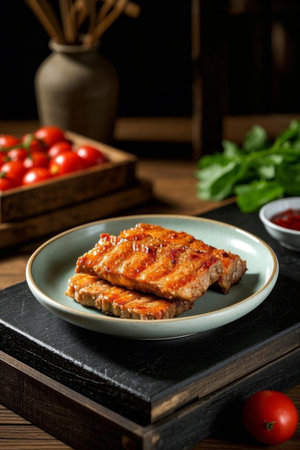 Close up of delicious grated meat on the plateの素材