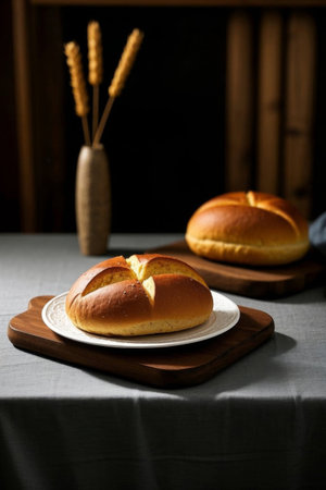 Still life of delicious bread on the tableの素材