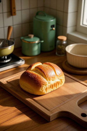 Fresh bread on the kitchen counterの素材