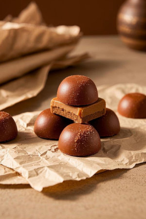 Stacked delicious chocolate candiesの素材