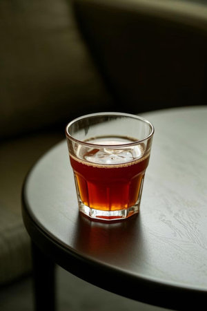 Close up of glass drinks on a round tableの素材
