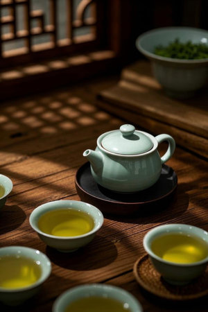 Chinese tea sets and brewed teaの素材