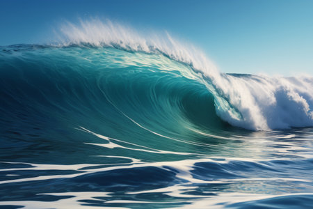 The huge waves surging in the blue oceanの素材