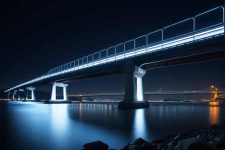 Night cross sea bridge light landscapeの素材