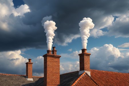 Smoke from the rooftop chimneyの素材