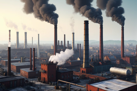 Factory chimney smoke emission sceneの素材