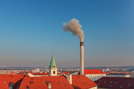 Smoky factory chimneys and buildings in the cityの素材