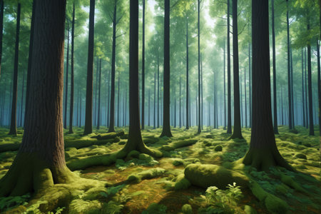 Panoramic view of dense forest natureの素材