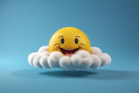 Yellow smile emoji on cloudsの素材