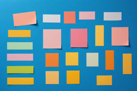 Colorful sticky note stickers on blue backgroundの素材