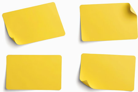 Four yellow blank sticky notesの素材