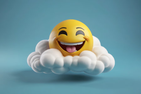 Smiley face emoji on cloudsの素材