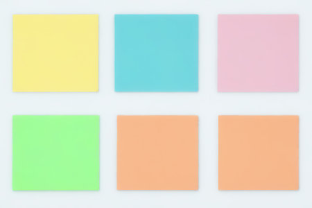 Colorful sticky note paper arrangement displayの素材