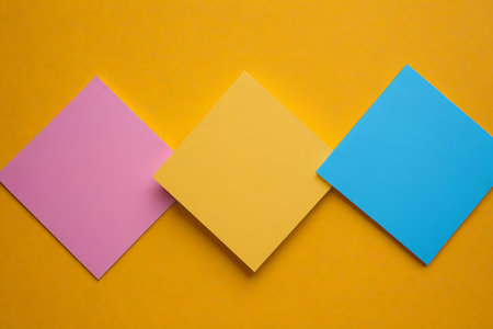 Three color sticky note paper aerial close upの素材