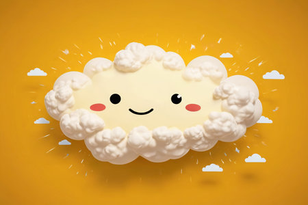 Cartoon smiley face cloud yellow background materialの素材