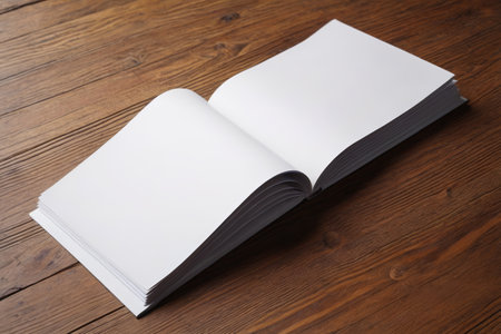 Blank open book on wooden tabletopの素材