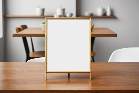 Restaurant tabletop gold frame blank display boardの素材