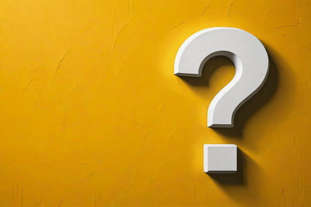 Stereoscopic white question mark on yellow backgroundの素材