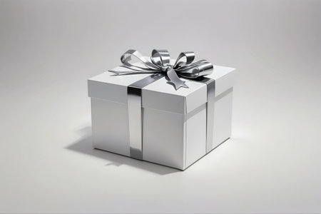 White gift box with silver ribbonの素材