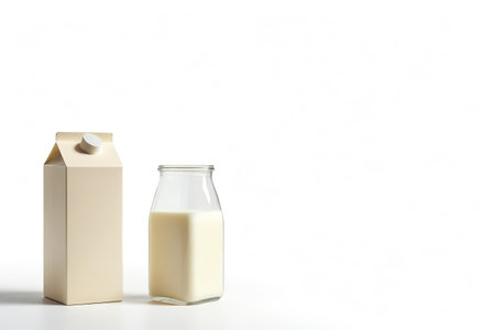Still life of boxed milk and glass bottle milkの素材