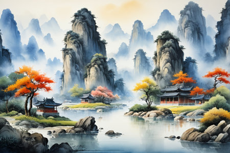 Chinese landscape ancient style landscapeの素材