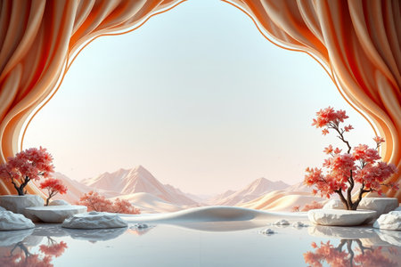 Landscape in front of orange curtainの素材