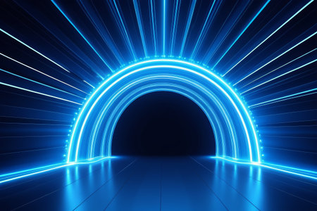 Blue neon light tunnel sceneの素材